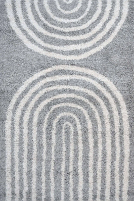Image of THE RUGS Moodi Rainbow Design Shaggy Soft High Pile Living Room Rug Runner in Grey Size: 80cm x 150cm Grey Unisex 80cm x 150 cm