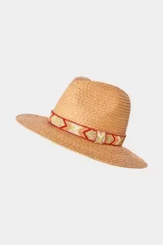 Image of Natural Woven Beaded Trim Straw Trilby Hat