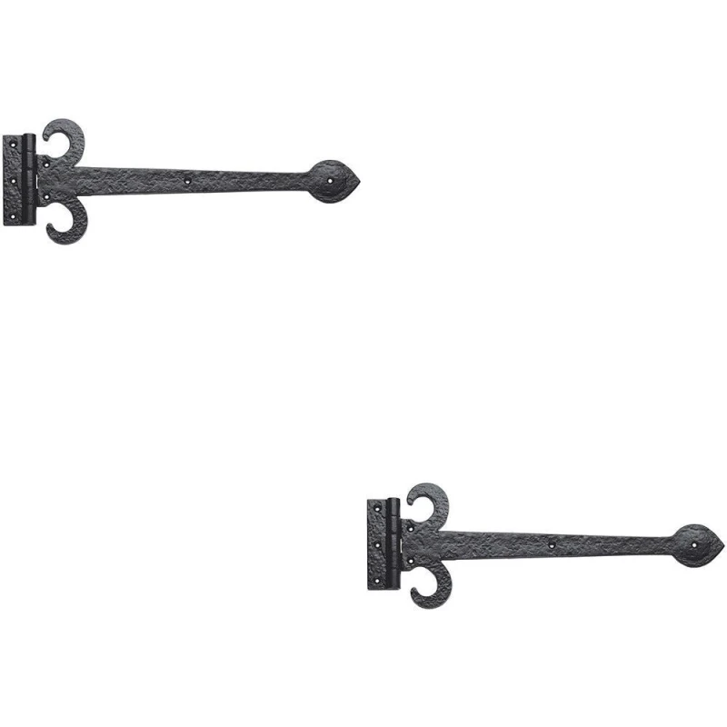 Image of Loops 2x PAIR 457mm Ornate Sword T Hinge Black Antique Internal Decorative Door Hinge Black