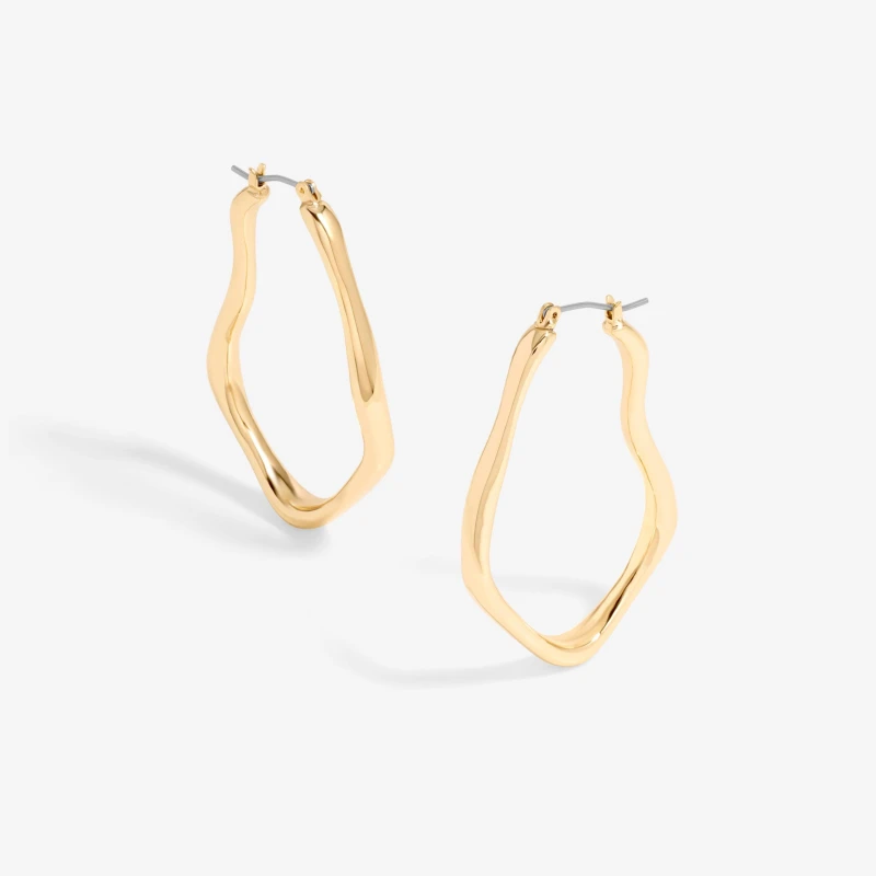 Image of Inicio Gold Plated Molten Large Hoop Earrings - Gift Pouch Gold