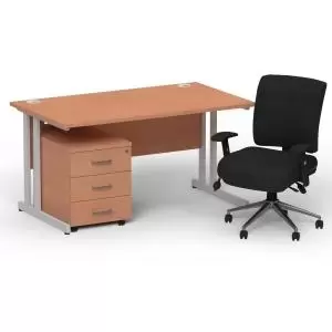 Image of Impulse 1400800 Silver Cant Desk Beech 3 Dr Mobile Ped & Chiro