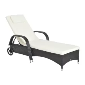 Image of Outsunny Adjustable Wicker Rattan Sun Lounger Recliner Chair W/ Cushion Black