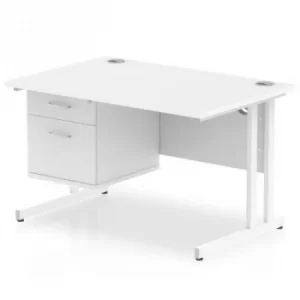 image of Impulse 1200 Rectangle White Cant Leg Desk White 1 x 2 Drawer Fixed Ped