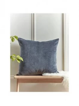 image of Cox & Cox Large Velvet & Linen Cushion - French Blue