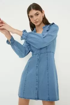 Image of Denim Frill Yoke Mini Dress