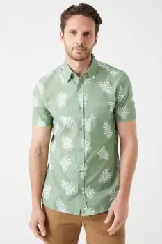 Image of Mens Green Leaf Cotton Slub Print Shirt