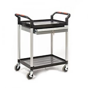 Image of GPC 2 Shelf Trolley with Lockable Drawer Black Lifting Capacity Per Shelf: 75kg 460mm x 940mm x 750mm