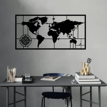Image of World Map Metal Decor 7 - Black Decorative Metal Wall Accessory