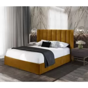 Image of Marilynn Upholstered Beds - Plush Velvet, Small Double Size Frame, Mustard - Mustard
