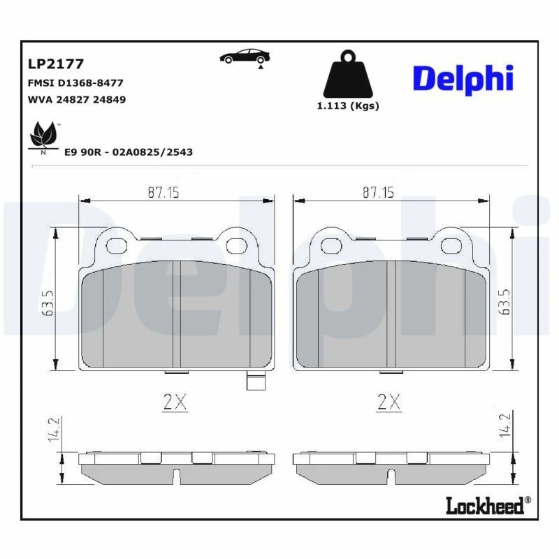Image of DELPHI Brake pad set DELPHI LP2177