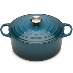 image of Le Creuset Signature Cast Iron Round Casserole Dish - 24cm - Deep Teal