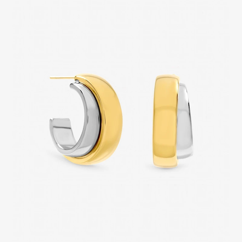 Image of Jon Richard Two Tone Waterproof Double Row Hoop Earrings Gold female One Size
