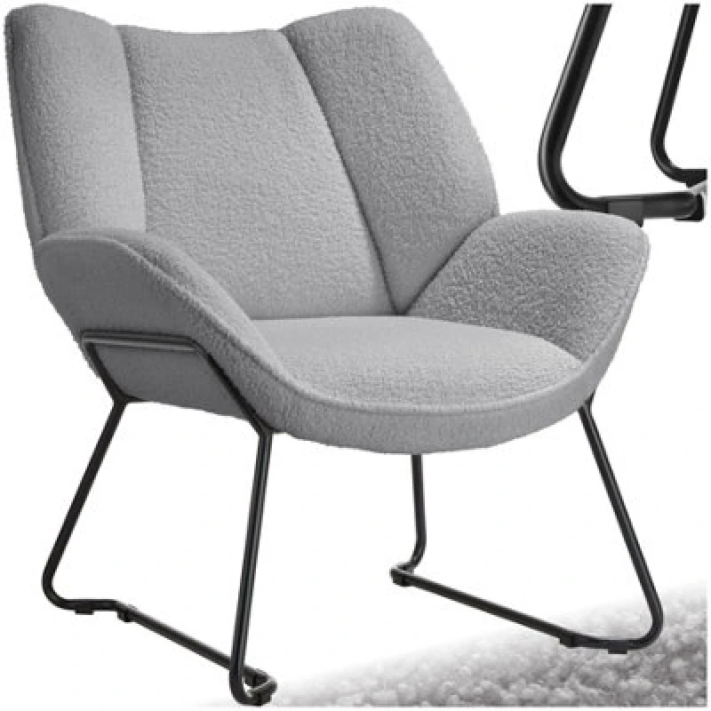 Image of Tectake 1 Armchair Kjeld - Cosy Boucle Fabric, Wingback Design, Sleek Steel Frame - Light Grey