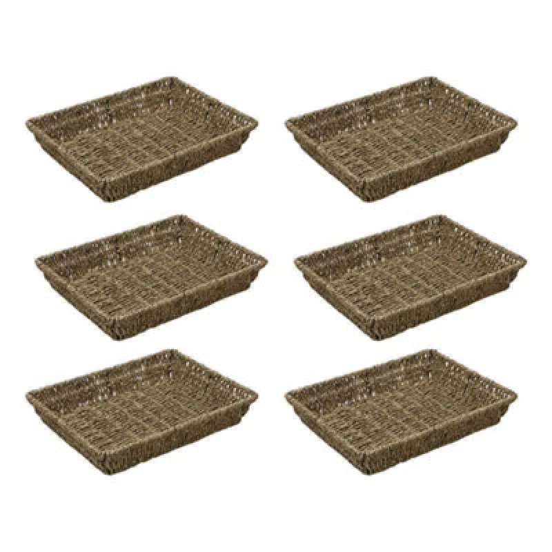 Image of JVL Seagrass Rectangular Storage Tray Pack of 6 - Beige Beige 6pk