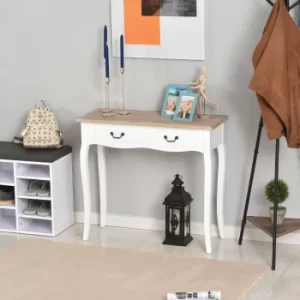 image of HOMCOM Entryway Console Table with 2 Convenient Storage Drawers, Tabletop for Display, and Vintage Design, White