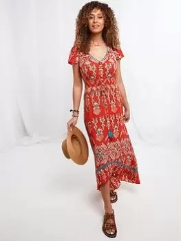 Image of Joe Browns Joe Browns Dippy Hem Setting Sun Dress Orange, Size 12, Women