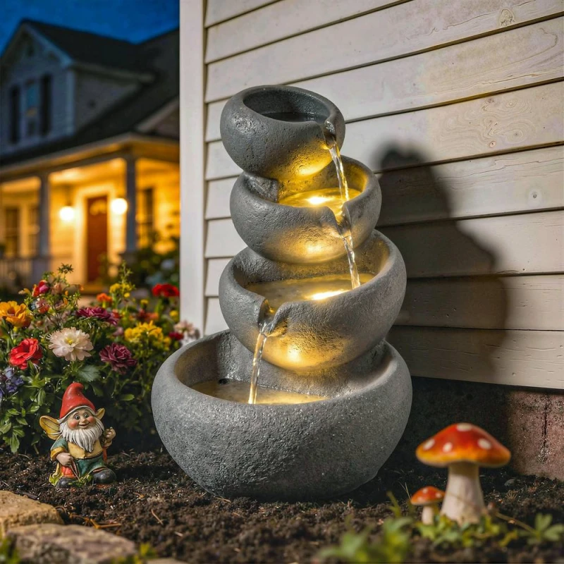Image of OUTSUNNY Water Fountain Outdoor, 4-Tier Garden Water Feature Multicolor Unisex