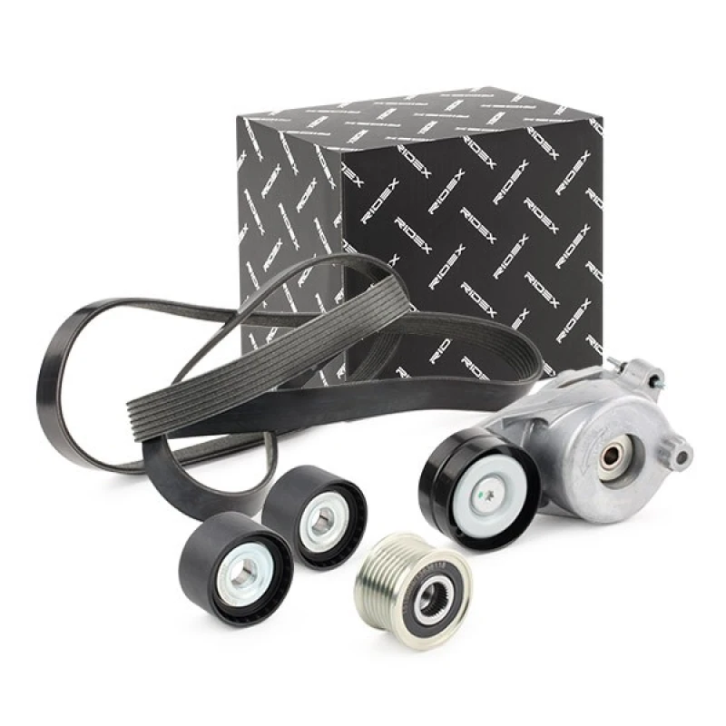 Image of RIDEX 542R0207 V-ribbed belt set Check alternator freewheel clutch & replace if necessary V-Ribbed Belt Set (542)