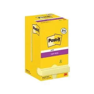 image of Post-it Super Sticky 76x76mm 90 Sheets Canary Yellow Pack of 12