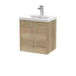 image of Hudson Reed Juno 500mm Wall Hung 2 Door Vanity & Mid-Edge Basin - Autumn Oak