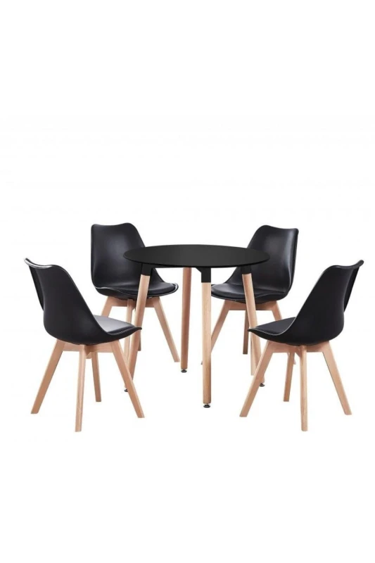 Image of Life Interiors Life Interiors 'Lorenzo' Round Dining Set with a Table and Dining Chair Set of 4 in Black One Size Unisex 5060847959027