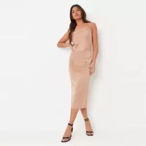 Missguided Textured Satin Midi Dress - Neutral