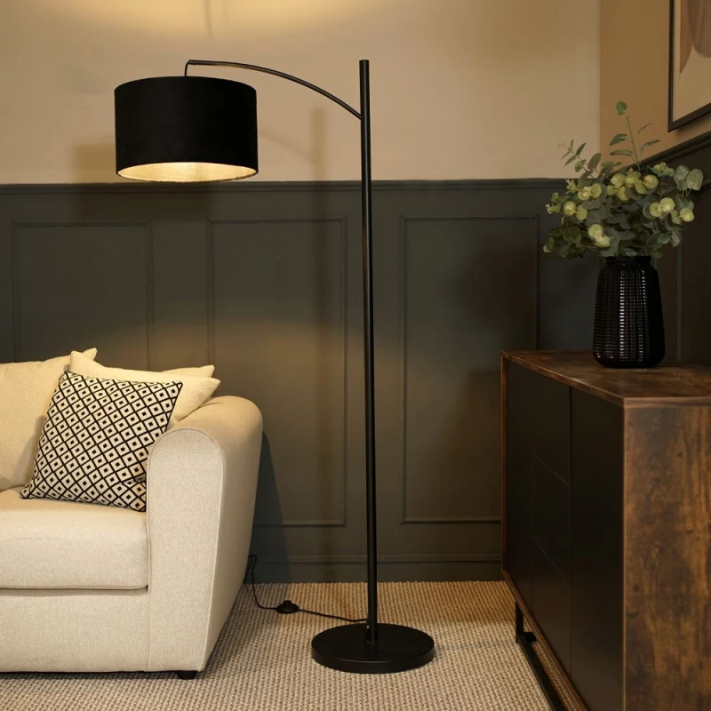 Image of Black Metal Floor Lamp with Velvet Shade