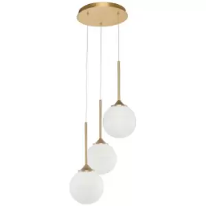 Image of Merano - Coral 3 Light Cluster Pendant Ceiling Light White Opal Glass Brass Gold LED G9