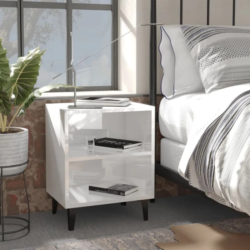 Image of VIDAXL Bed Cabinets with Metal Legs 2 pcs High Gloss White 40x30x50cm Vidaxl 8720286356197