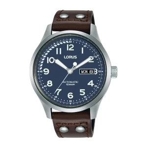 image of Lorus RL463AX9 Mens Blue Dial Automatic Watch with Brown Leather Strap