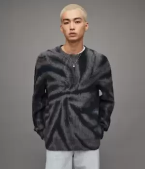 Image of AllSaints Mens Camden Tie Dye Crew Jumper, Charcoal, Size: XS