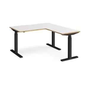 image of Height Adjustable Desk Rectangular Desk With Return 1400mm White/Oak Tops With Black Frames Elev8 Touch