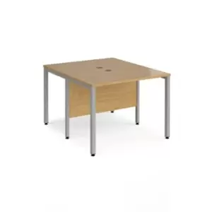 image of Office Desk 2 Person Rectangular Desk 1000mm Oak Tops With Silver Frames 1200mm Depth Maestro 25