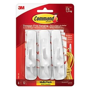 Image of Command Medium Utility Hook White Pack of 6