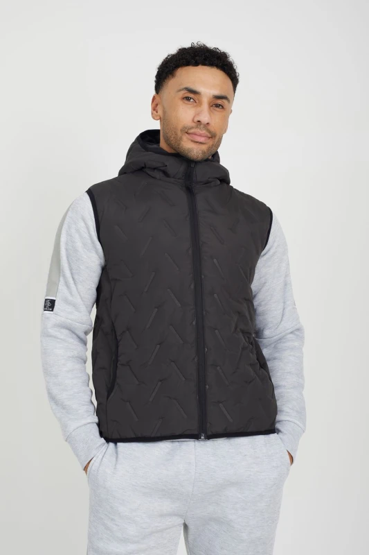 Image of Brave Soul Brave Soul Men Heat Seal Padded Hooded Gilet in Charcoal Size: Small Charcoal S Male 5059534995646
