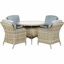 image of Royalcraft Wentworth Rattan 4 Seater Round Carver Dining Set Synthetic Rattan