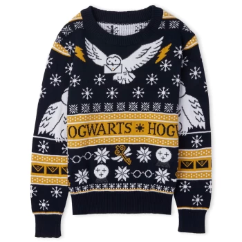 image of Harry Potter Owl Mail Kids Festive Knitted Jumper - Navy - L