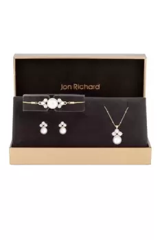 image of Gold Plated And Pearl Trio Set - Gift Boxed