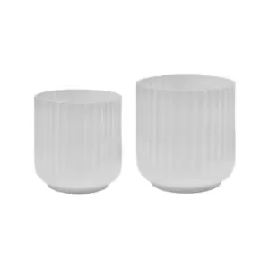 image of Ivyline Set of 2 Hudson White Corrugated Planters