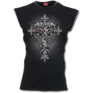 Image of Custodian Mens X-Large Zip Side Ribbed Gothic Sleeveless T-Shirts - Black