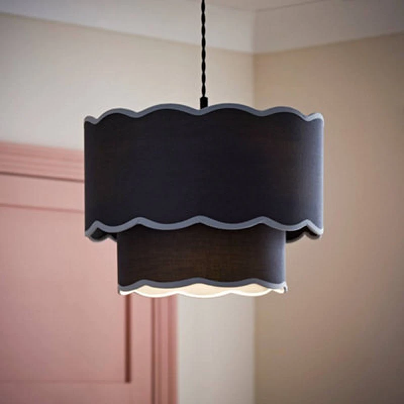 Image of Valuelights Sloane 2 Tier Navy Colour Clash Scallop Ceiling Lamp Shade