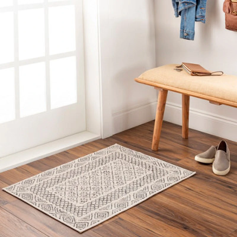 Image of Livabliss Square Scandi Geometric Grey Ambre Area Rug 200 X 200 Cm - Easy Care, Ideal For Living Room & Bedroom