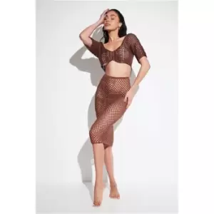 I Saw It First Chocolate Crochet Midi Skirt - Brown