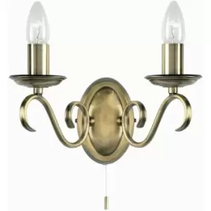 image of Loops - Dimmable LED Twin Wall Light Antique Brass Vintage 2x Bulb Lounge Lamp Lighting