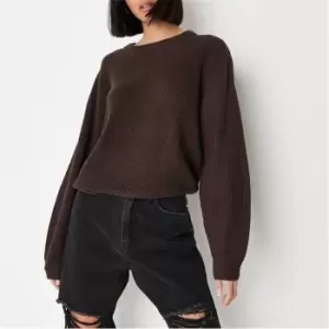 image of Missguided Slouchy Crew Neck Jumper - Brown