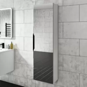 image of White Mirrored Wall Mounted Tall Bathroom Cabinet 400mm - Sion