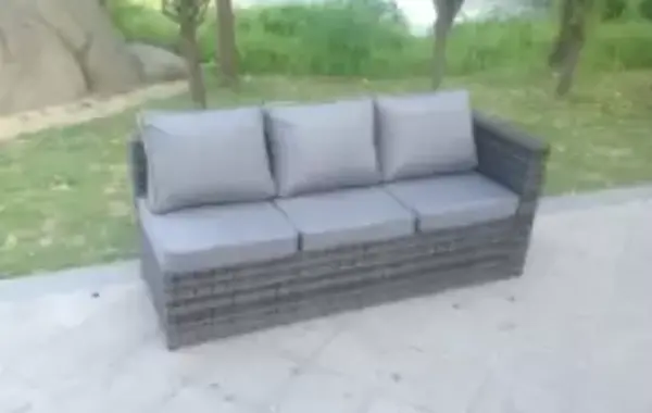 image of Fimous 3 Seater Outdoor Dark Grey Rattan Lounge Complete Sofa Set with Single Arm Rest