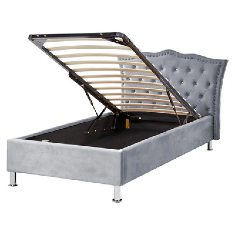 Image of Beliani Ottoman Bed Velvet Metz 90 X 200 Cm (Eu Single) Grey