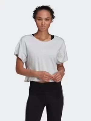 Image of adidas Studio Backless Tee, Grey Size XL Women