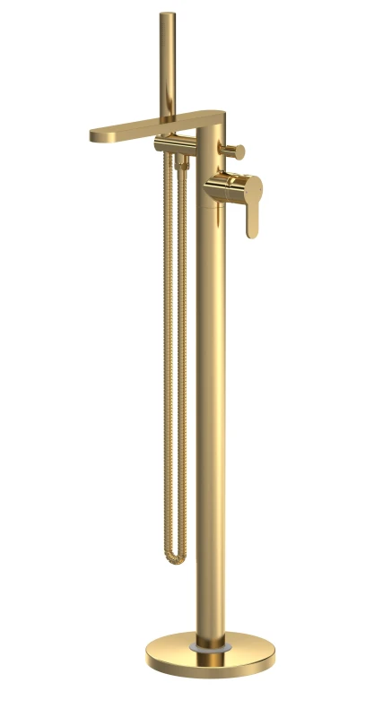 Image of Balterley Freestanding Round Bath Shower Mixer Tap Brushed Brass Metallics unisex